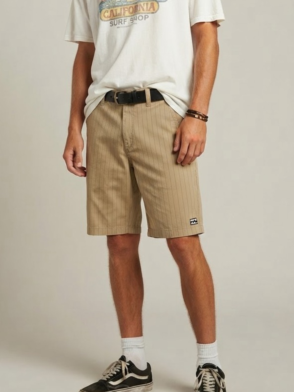 Billabong Tan Pinstripe Skate Chino Shorts 2000’s Built to Thrash style Sz 29